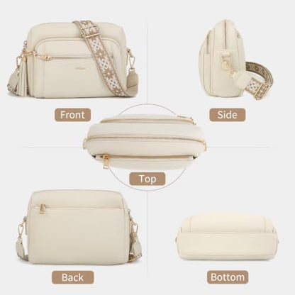 Vegan Leather Crossbody Bags for Women Anti theft Purses and Handbag - color: Beige White