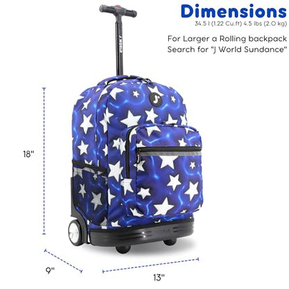 J World Sunrise Kids Rolling Backpack with Wheels for Girls Boys, Roller Bookbag for School, 18 x 13 x 9 Inches, Puffy Star - color: Puffy Star