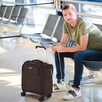 HanTrip 16 Inch Underseat Mini Carry On Luggage with Spinner Wheels, Coffee - color: Coffee
