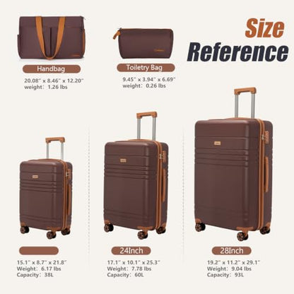 Cosbarn Luggage Sets 5 Piece, Hardshell Suitcase with Spinner Wheels | Durable Suitcase Set , ABS Hard Shell Lightweight Luggage with TSA Lock, Space-Saving Nested, Checked Travel Suitcases - color: Burgundy