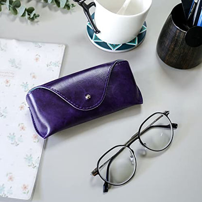 LogHog Portable Leather Glasses Case,Flexible Sunglasses Pouch Slim Case for Women Men Horizontal Eyeglass Case - color: Purple