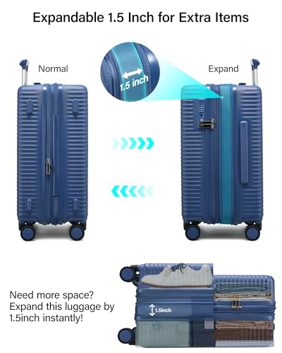 MILADA Expandable Checked Luggage 28 Inch, Hard Shell Large Suitcase - color: Interstellar Blue, size: Checked Large 28 inch