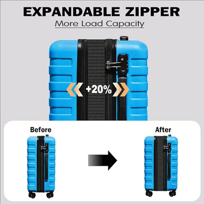 KEYTANG Zebra 20" Expandable Carry-On, Lightweight Hardshell Suitcase with Spinner Wheels,Blue - color: Blue, size: 555-Carry-on