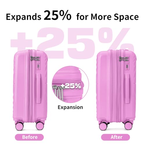 LARVENDER Expandable Carry On 3 Piece Luggage Set with Backpack 20 Inch - color: Berry, style: 3 Piece Sets