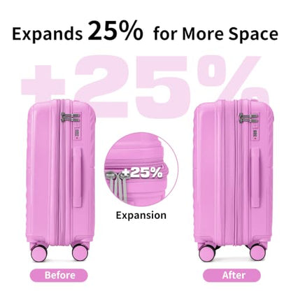 LARVENDER Expandable Carry On 3 Piece Luggage Set with Backpack 20 Inch - color: Berry, style: 3 Piece Sets