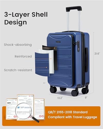LOVEVOOK Carry On Luggage 20 Inch, Airline Approved Expandable Hard Shell Suitcase with Spinner Wheels, TSA Lock & Cup Holder, Fits Most Overhead Bins - color: White
