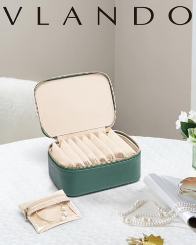 VLANDO Travel Jewelry Box with 8 Clear Velvet Zipper Pouches,Green - color: C.8 PCS Green