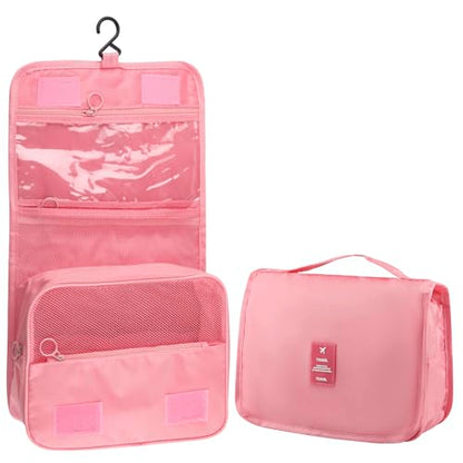 Hanging Toiletry Bag Travel Waterproof Makeup Organizer for Women Men(Pink) - color: Pink