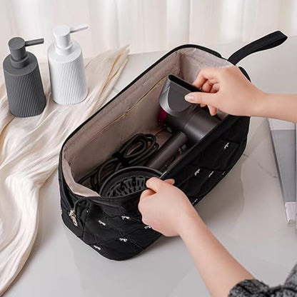 Stratalife Quilted Hair Tools Travel Bag with Polishing Cloth, Black Bow - color: Black Bow