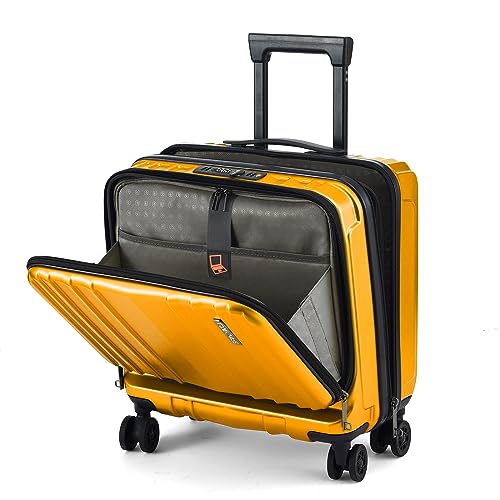 TydeCkare 16" Carry on Luggage with 2 Laptop Compartments Airline Approved | Lightweight Hardshell ABS+PC Suitcase with Dual Control TSA Lock,YKK Zipper,4 Spinner Silent Wheels,Business Travel,Orange - color: Orange