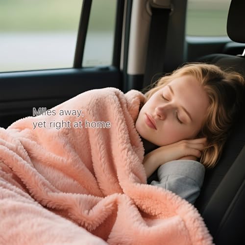 Melissa Large Soft Travel Blanket and Inflatable Pillow Set - color: Pink