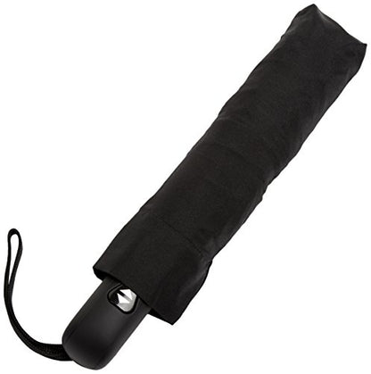 Amazon Basics Round Travel Umbrella for Rain, Compact Umbrella with Auto Open/Close, Strong Alloy Steel Frame, Compact Size for Backpacks/Handbags (11" Long When Closed), One Size, Black