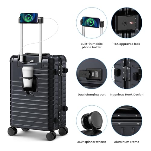 24 Inch Checked Luggage, Zipperless Hard Shell Suitcase - color: Black, size: 24 Inch