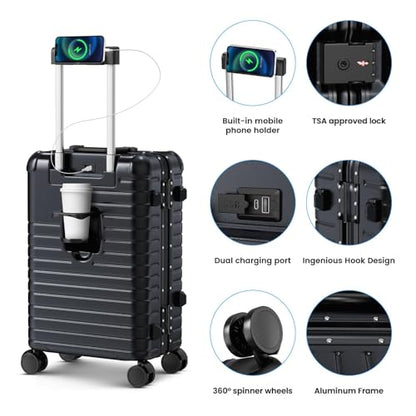 24 Inch Checked Luggage, Zipperless Hard Shell Suitcase - color: Black, size: 24 Inch