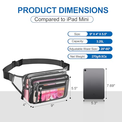 USPECLARE Clear Fanny Pack Stadium Approved Large Multi-Purpose Waist Bag - color: Charcoal-Gray, style: 1-pack-pvc