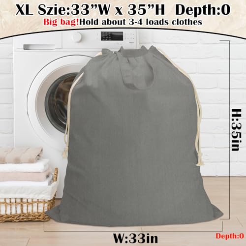Canvas Laundry Bag 33"Wx 35"H, Extra Large Heavy Duty Hamper Liner, XL Grey - color: Grey, size: XL 33"W x 35"H┃1 Pack