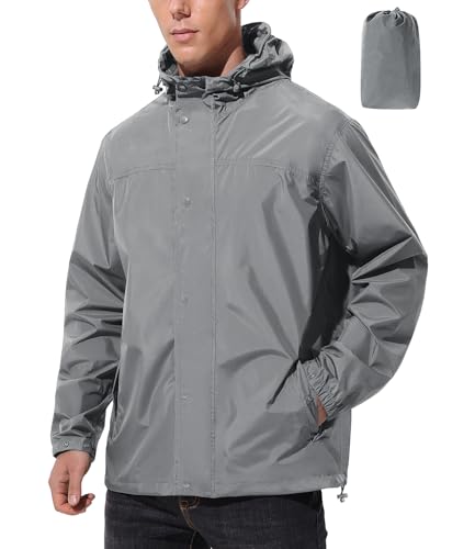 UIQUR Mens Lightweight Packable Waterproof Rain Jacket Windbreaker - color: Dark Grey, size: XX-Large