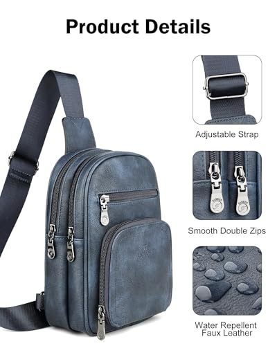 FADEON Sling Bags for Women Crossbody Bag, Designer PU Leather Sling Purse - color: Dark Blue Retro Style, size: Small