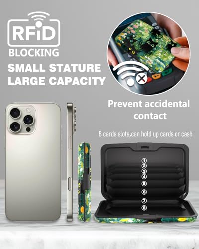 Maicican Credit Card Holder, Mini RFID Blocking Aluminum Wallet - color: Grassland and Cats