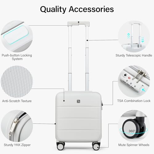 Hanke Underseat Carry On Luggage with Wheels, Hardside Small Suitcase - color: Smoke White, size: 16 Inch
