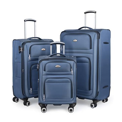 Softside Luggage Sets 3 Piece w/Front Pockets,Expandable - color: Blue, size: 3-Piece Set (20"/26"/30'')