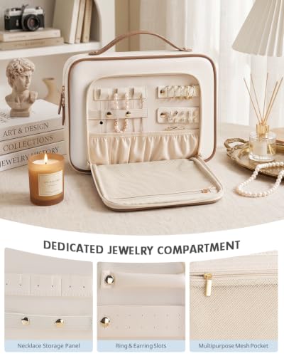 Prite Hanging Toiletry Bag for Women Waterproof Travel Makeup Bag - color: Beige, size: Medium