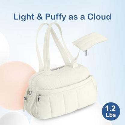 TOPDesign Travel Duffel Bag, Puffy Carry On Overnight, Gym Bag w/Wet Pocket - color: Ivory White