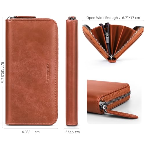 VISOUL Leather Long Zipper Pouch Wallet for Men and Women with RFID Blocking, Large Clutch Cash Long Wallet with Zipper (Orange) - color: Orange