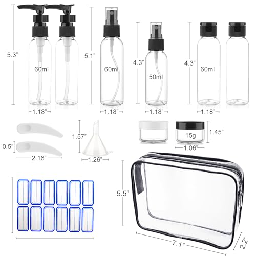 Cosywell 13-Piece 2 oz TSA Approved Travel Bottles for Toiletries Kit - color: Black-13pcs