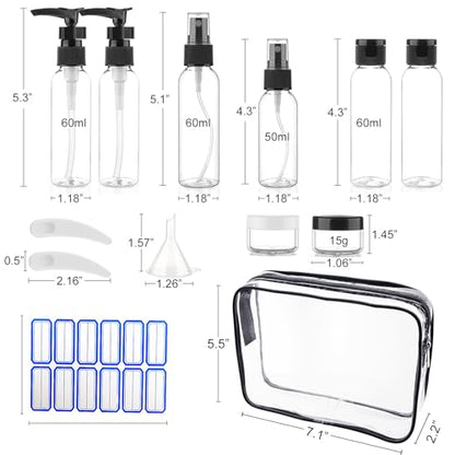 Cosywell 13-Piece 2 oz TSA Approved Travel Bottles for Toiletries Kit - color: Black-13pcs
