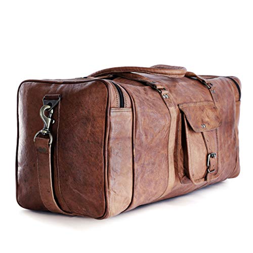 24 Inch Leather Duffel Bag, Large Travel Gym Sports Overnight Weekender - size: 24 inch