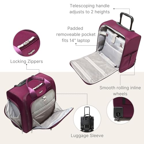 Baggallini 2 Wheel Underseater Carry-On - Lightweight Travel Weekender Luggage - color: Mulberry
