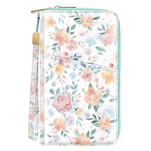 Family Passport Holder Wallet RFID Blocking Document Organizer - color: Watercoler Floral