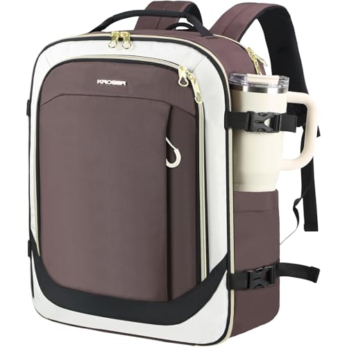 KROSER Laptop Backpack Computer Backpack 17 Inch Men-Beige/Coffee/Black - color: Beige/Coffee/Black