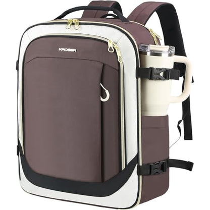 KROSER Laptop Backpack Computer Backpack 17 Inch Men-Beige/Coffee/Black - color: Beige/Coffee/Black