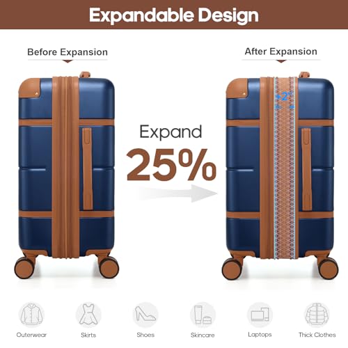 Expandable Carry On Luggage Set, 20In PC Hardside Suitcase with Backpack - color: Blue