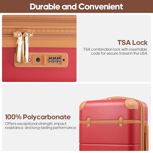 Expandable Carry On Luggage Set, 20In PC Hardside Suitcase with Backpack - color: Red