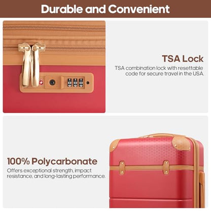 Expandable Carry On Luggage Set, 20In PC Hardside Suitcase with Backpack - color: Red