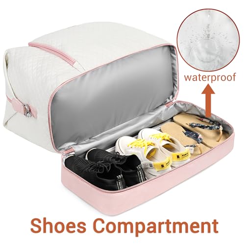 TIBES Travel Weekender Bag for Women, Overnight Bag with Shoe Compartment - color: Pink White 3pcs