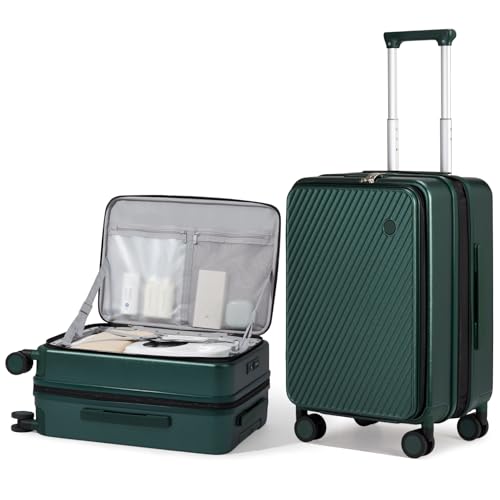 mixi 20 Inch Expandable Carry On Luggage PC Hard Shell Suitcase Top Opening Rolling Travel Suitcases with Spinner Wheels & TSA Lock, Blackish Green - color: Blackish Green, size: 20-inch