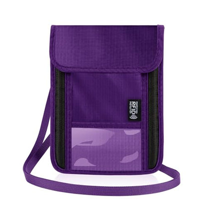 Neck Wallet with RFID Blocking, Waterproof Travel Passport Holder with Adjustable Strap, Passport Wallets Pouch Travel Essentials for Women Men (Purple) - color: Purple