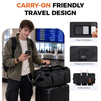 40L Water-Resistant Duffle Backpack with Shoe Compartment & Wet Pocket - color: Black