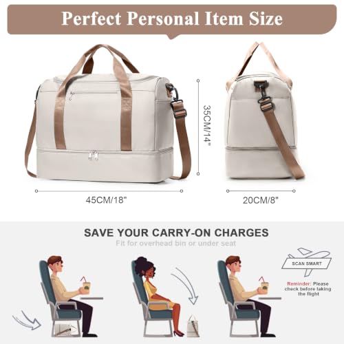 Small Travel Duffle Bag with Shoe Compartment, 35L Personal Item Bag - color: A-Beige & Brown, size: Small