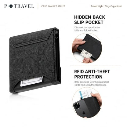 RFID Passport Card Wallet, Slim PU Leather Holder with Strap & 2 SIM Slots - color: black pro