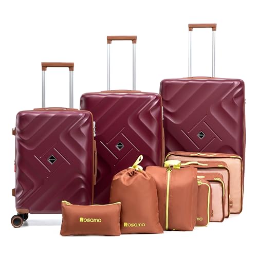 Rosamo 10 piece Luggage Set Expandable Suitcase 22x14x9 Airline Approved Carry on, ABS Hard Case Suitcases with Spinner Wheels,TSA Lock - color: Red, size: 10 PCS