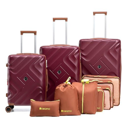 Rosamo 10 piece Luggage Set Expandable Suitcase 22x14x9 Airline Approved Carry on, ABS Hard Case Suitcases with Spinner Wheels,TSA Lock - color: Red, size: 10 PCS