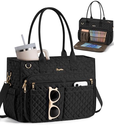 Bagstellar Teacher Tote Bag for Women, 15.6" Laptop Work Tote Computer Bag - color: Black