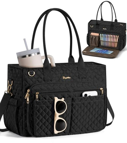 Bagstellar Teacher Tote Bag for Women, 15.6" Laptop Work Tote Computer Bag - color: Black