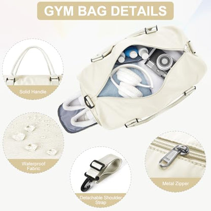 Gym Bag Womens with Shoes Compartment Travel Duffel Bag Cream White - color: B15-Off White+Toiletry Bag