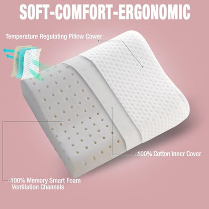 alkamto Travel & Camping Comfortable Memory Foam Pillow – Easy to Carry Portable Bag – Temperature Regulating Pillow Case (Pink Contour + Extra Cover) - color: Pink Contour + Extra Cover